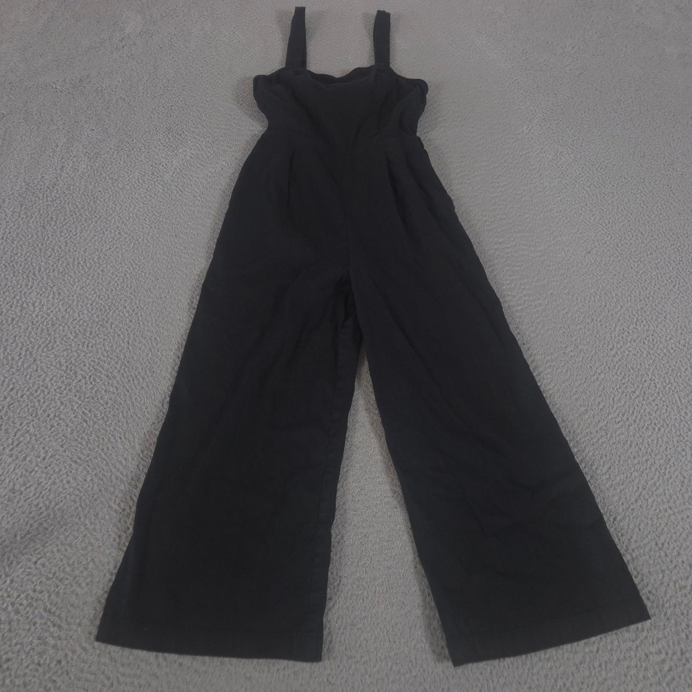 Express Jumpsuit Womens Small Black Wide Leg Cami Linen Blend Tie Back Pockets